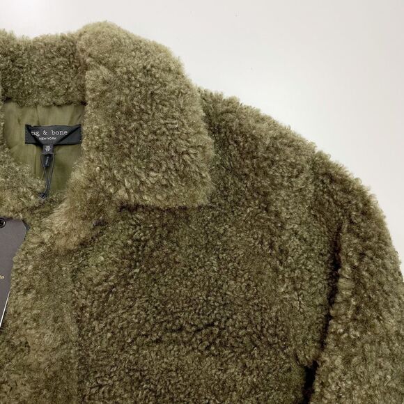 Rag & Bone Hesper Faux Fur Shearling Coat Button Front Army Green XS NWT - Picture 5 of 8